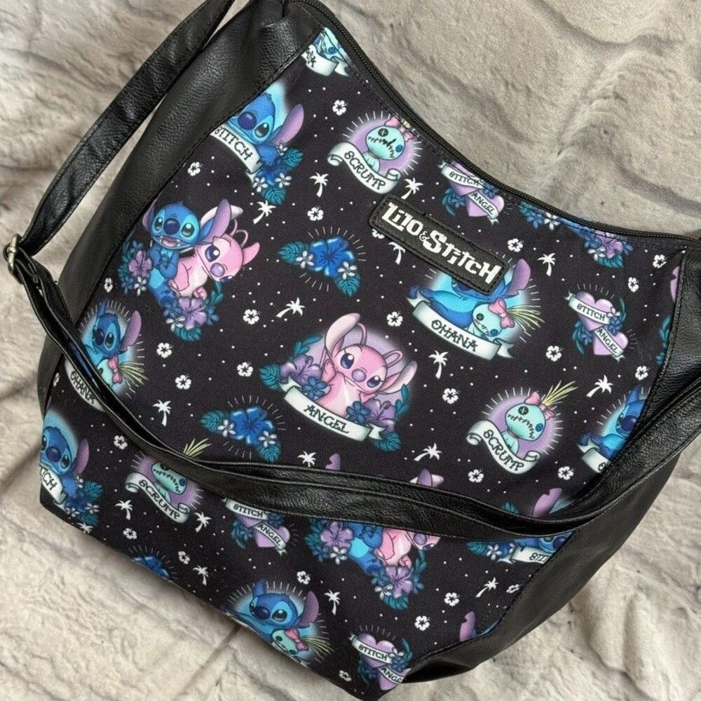Disney Loungefly Lilo & Stitch Angel Scrump Tattoo Print Hobo Bag Shoulder Purse